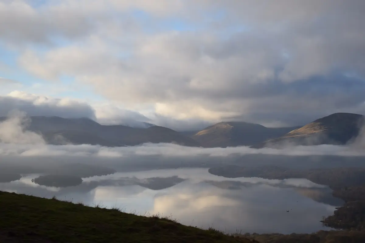 Low cloud over the hills around Loch Lomond